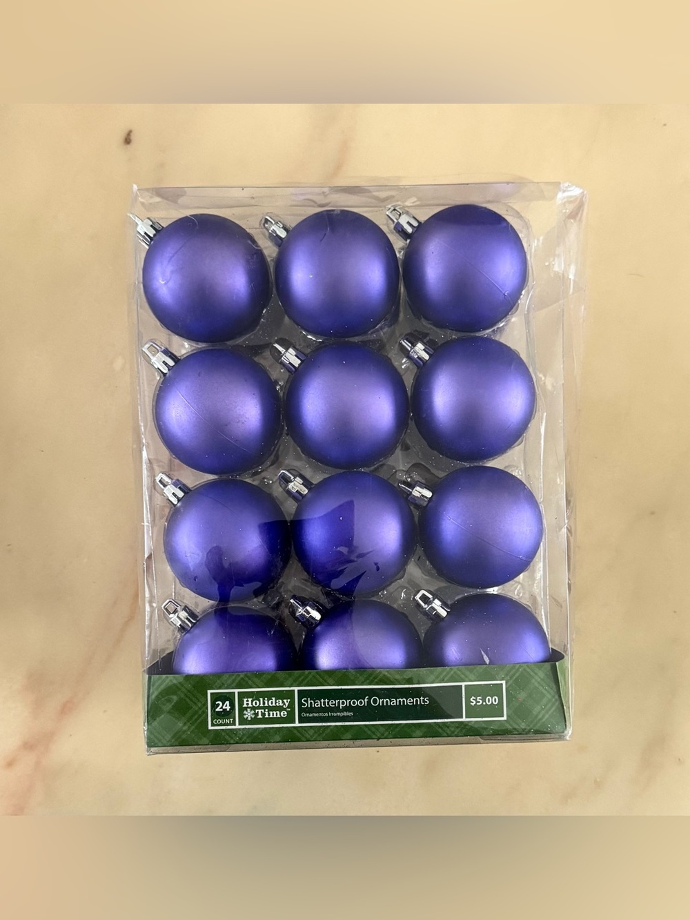 Holiday Time Matte Purple Shatterproof Christmas Ornaments - 24 Pack